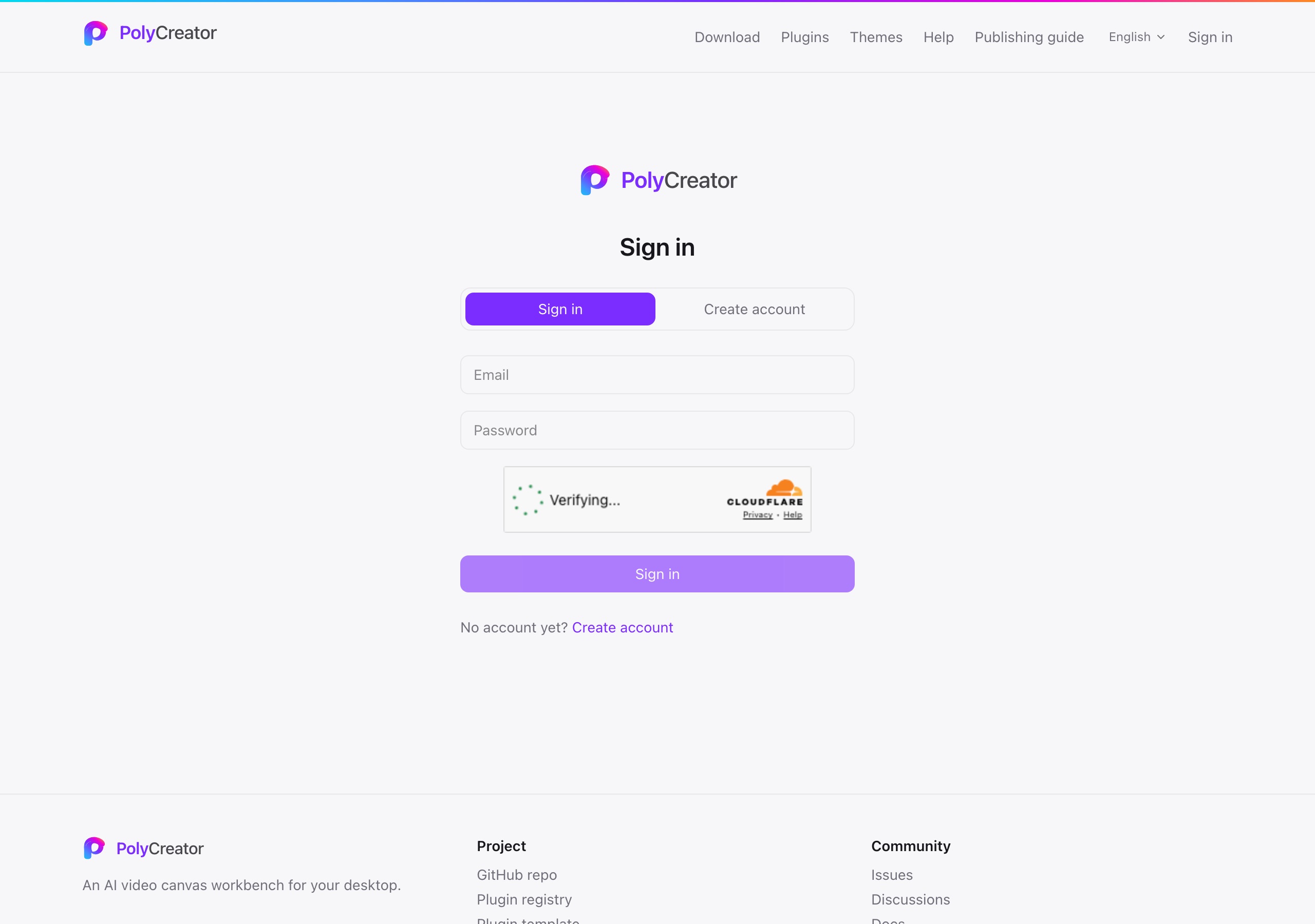 The sign-in page: email, password, and the register link
